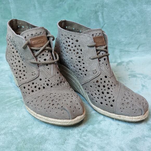 Toms Shoes - TOMS Beige Laser Cut Suede Wedge Booties Women's 6